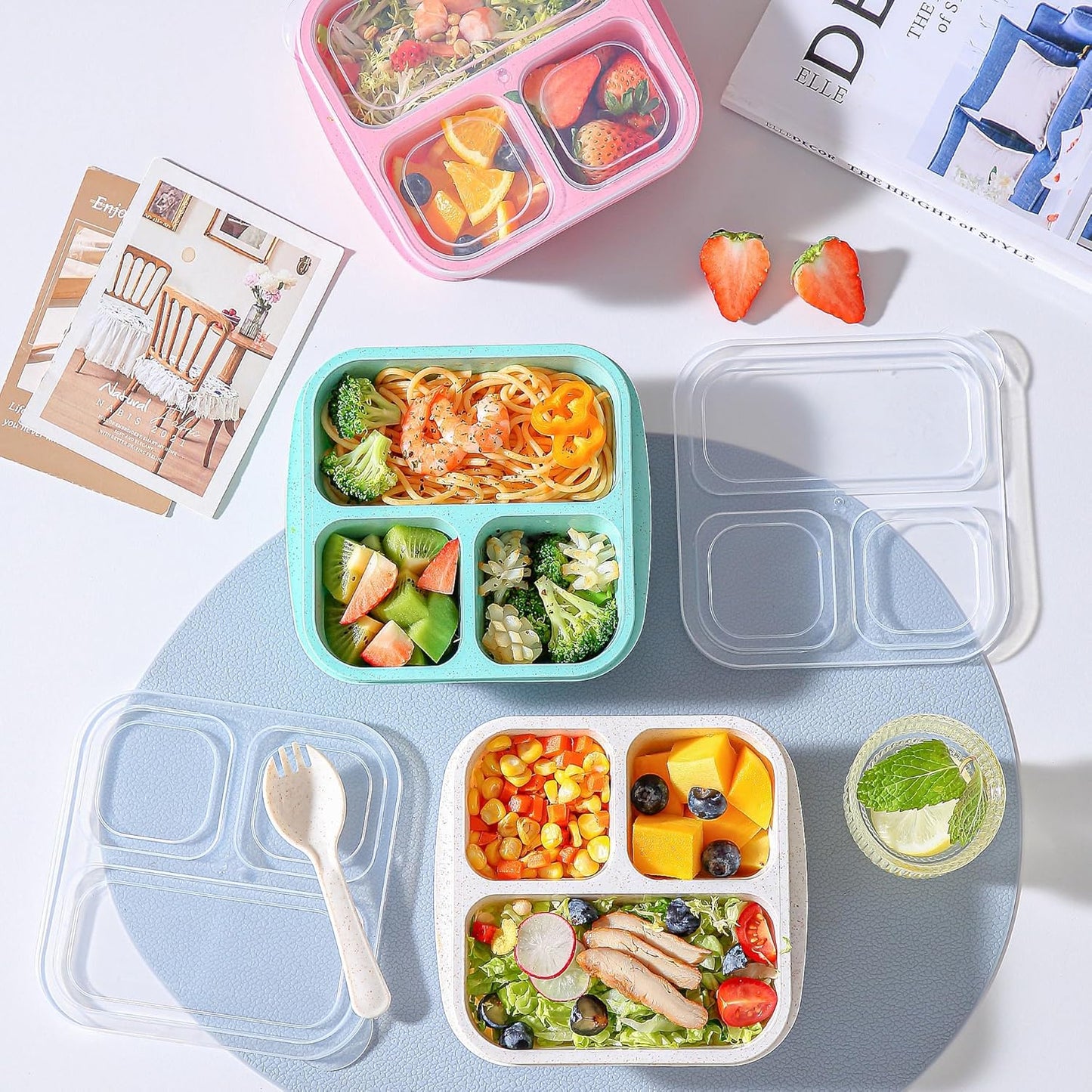 Reusable Kids Bento Lunch Box β 3 Compartments (4-Pack)