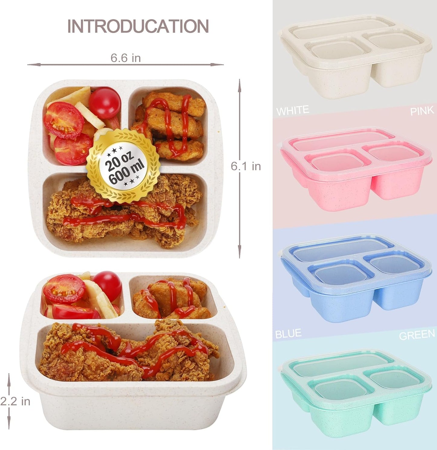 Reusable Kids Bento Lunch Box β 3 Compartments (4-Pack)