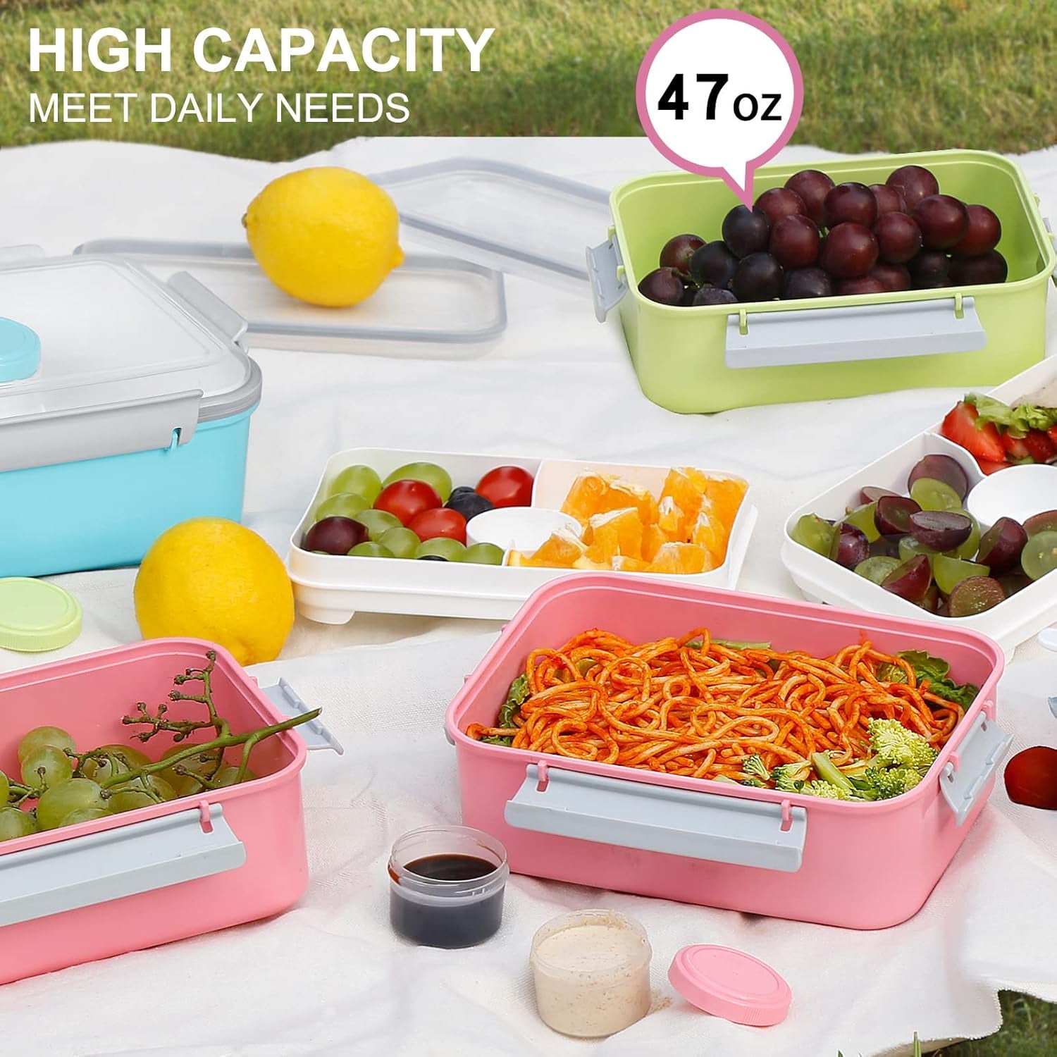 3-Pack Bento Salad Lunch Boxes – Removable Tray & Dressing Pot (47oz)