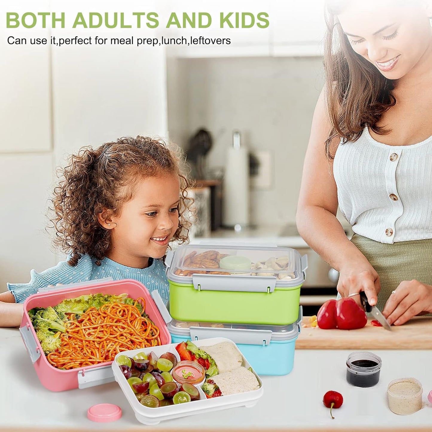 3-Pack Bento Salad Lunch Boxes – Removable Tray & Dressing Pot (47oz)