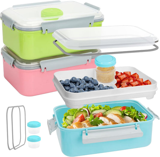 3-Pack Bento Salad Lunch Boxes – Removable Tray & Dressing Pot (47oz)