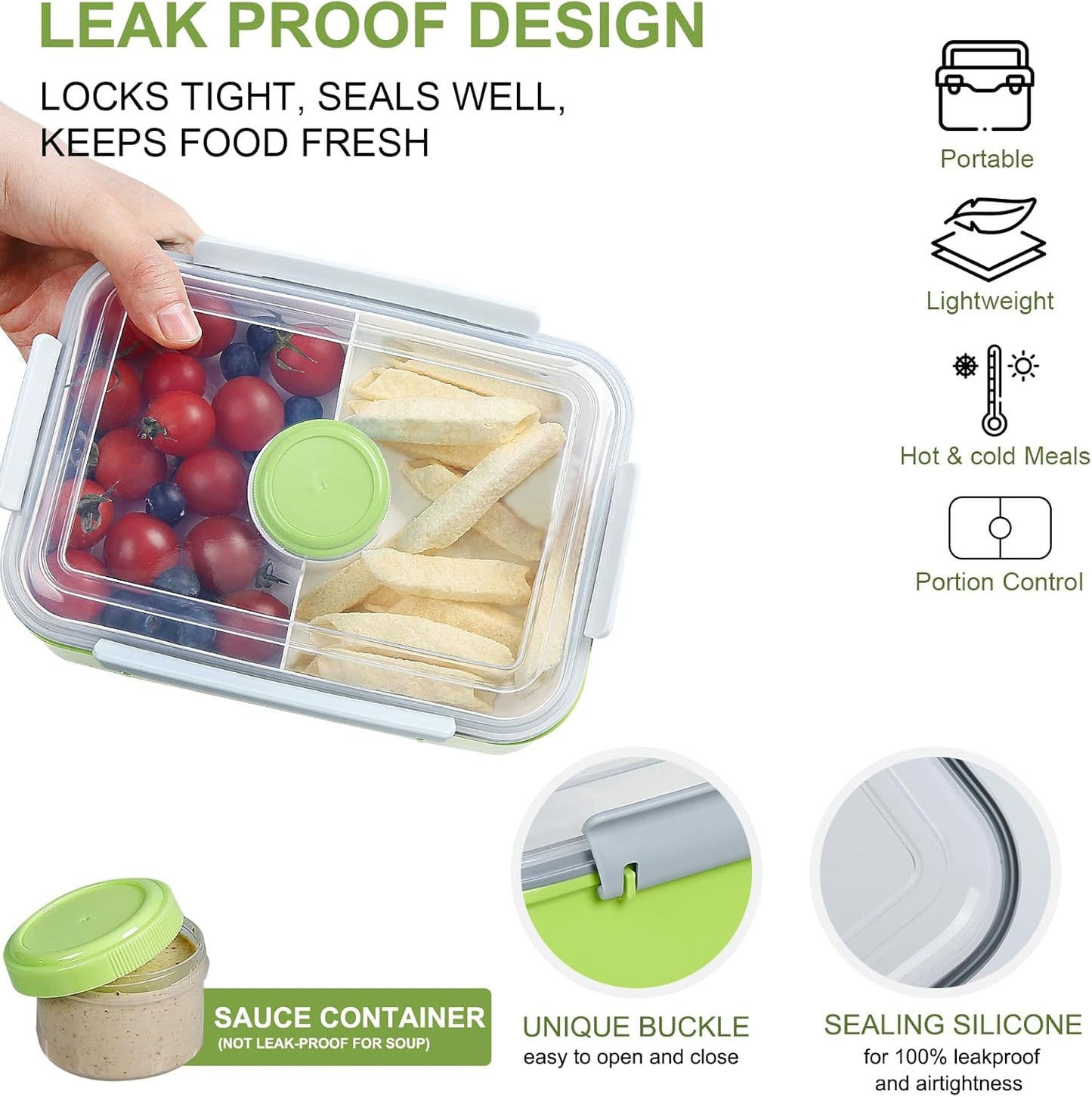 3-Pack Bento Salad Lunch Boxes – Removable Tray & Dressing Pot (47oz)