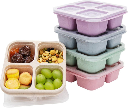 5-Pack Bento Lunch Boxes – 4-Compartment Snack Containers for Kids & Adults