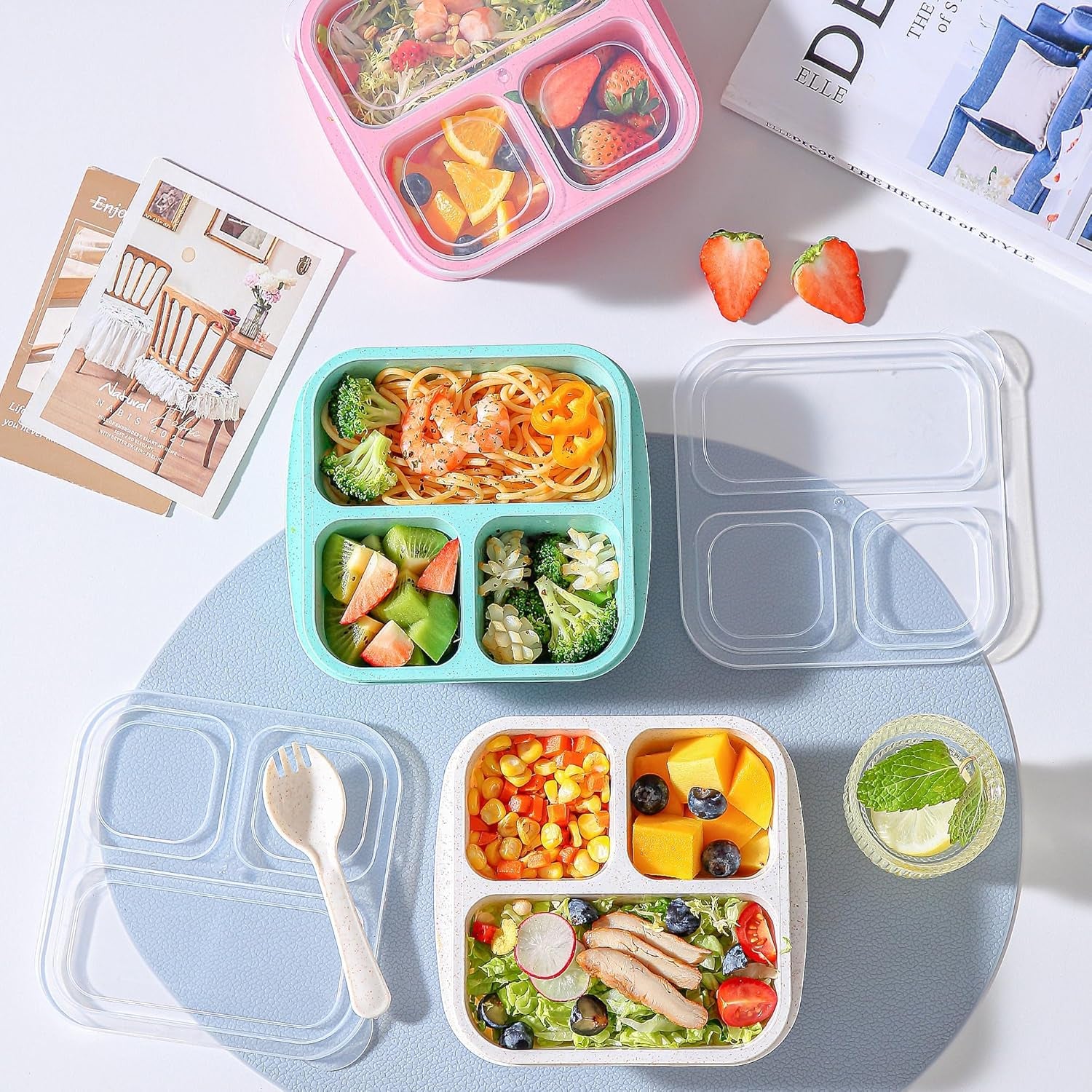 Reusable Kids Bento Lunch Box – 3 Compartments (4-Pack)